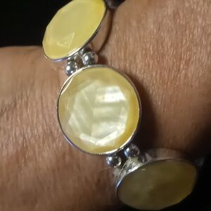 Opalescent buttercream yellow faux crystal cut beaded bracelet